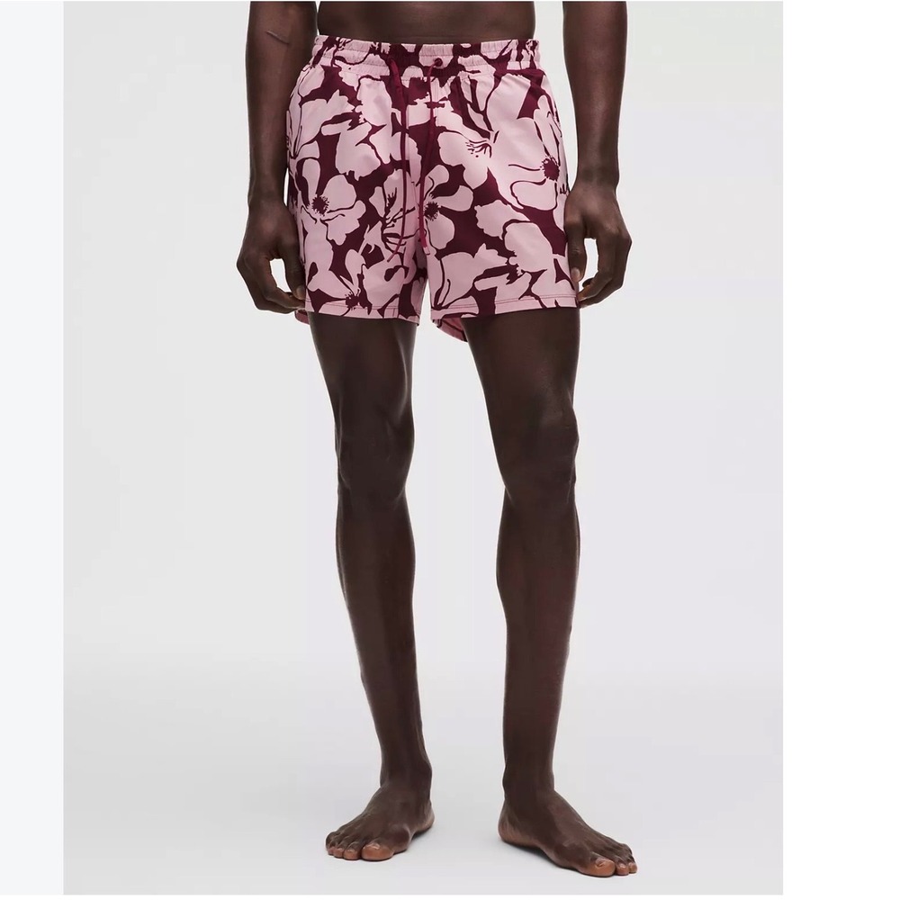 Lululemon Mens Swim Short 5 Lined XXL Burgundy Pink Floral Board Shorts LM7BLIS